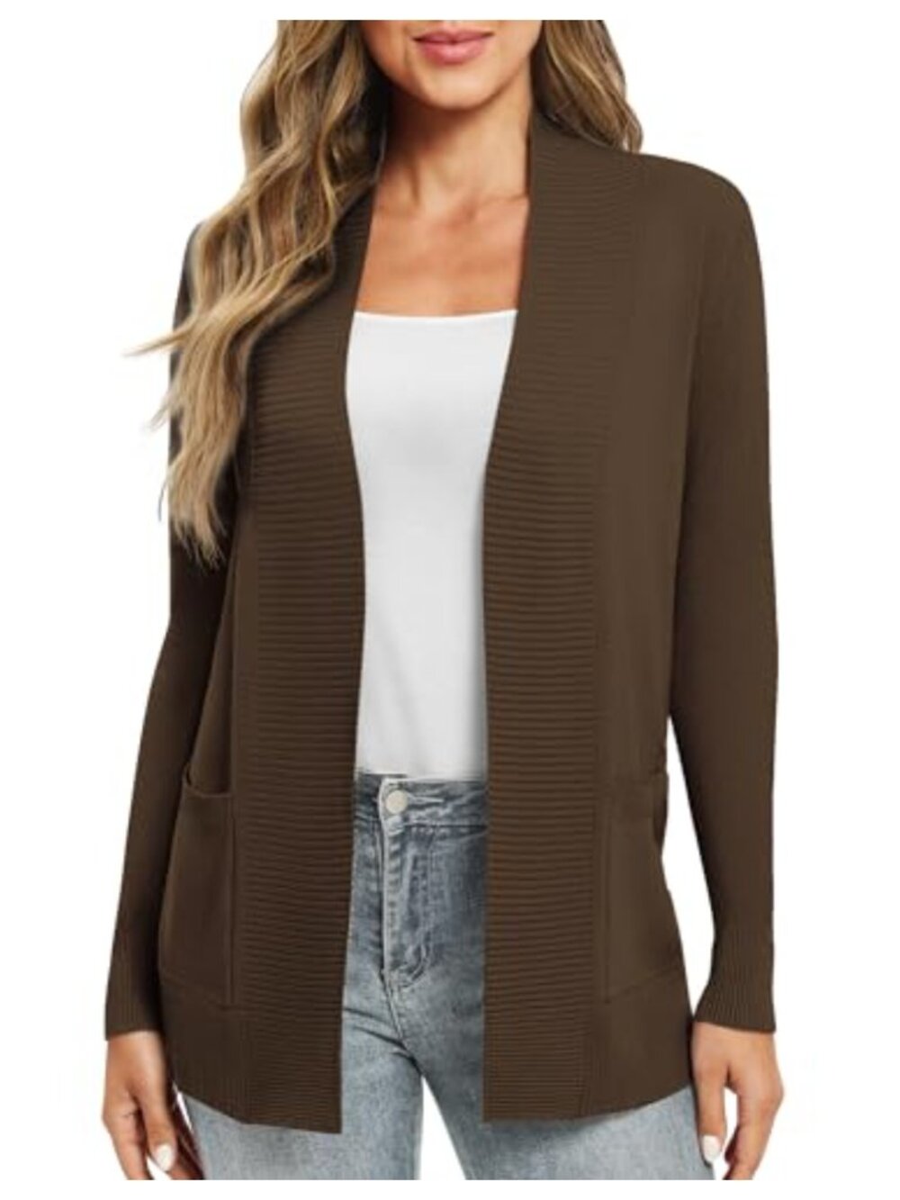 Women's Long Sleeve Knit Cardigan Open Front with Pockets
